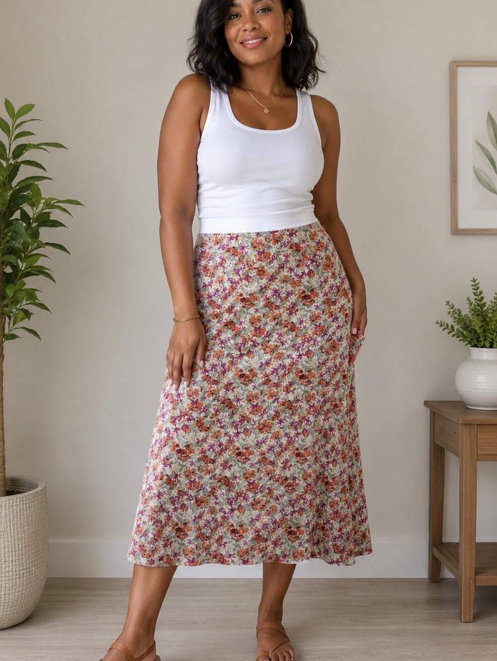 Sahalie Women's A-line Midi Floral Skirt Cottegecore Boho